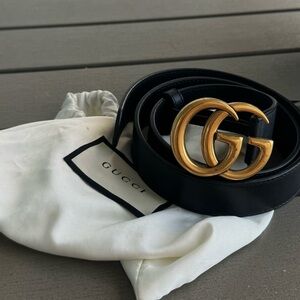 Gucci Black Leather Belt with Gold GG Emblem